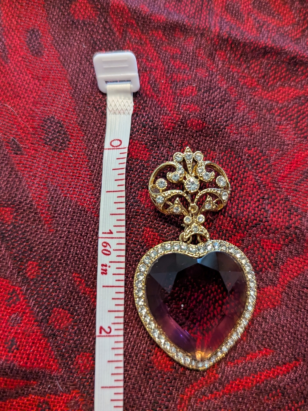 Gold-Tone Heart Pendant Necklace with Purple Crystal and Clear Accent Stones - Picture 2 of 2